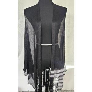 Viscose Blend Black Silver Metallic Shawl Jacket Fringe Wedding Whimsygoth Glam